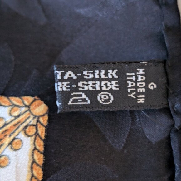 ITALIAN SQUARE SILK SCARF 100% Italy Black Gold White Key Keys Crown Women's - Picture 2 of 6